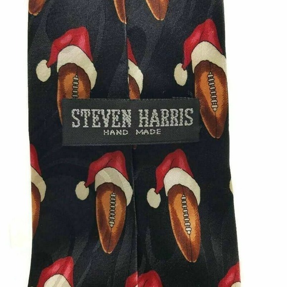 Steven Harris Mens Necktie Multicolor Black Football Santa Hat Wide Holiday 58"L - Picture 7 of 8